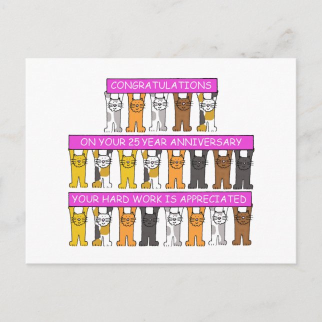 Carte Postale 25 Anniversaire du travail Félicitations chats mig (Devant)
