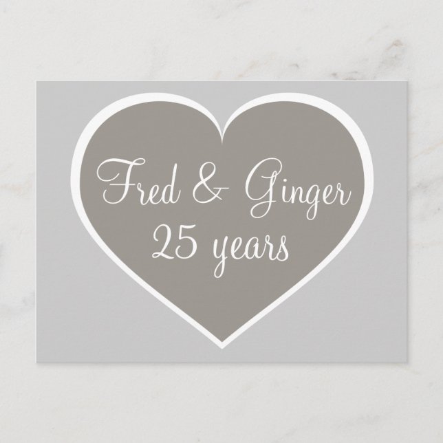 Carte Postale 25 ans argent et coeur blanc argent anniversaire (Devant)