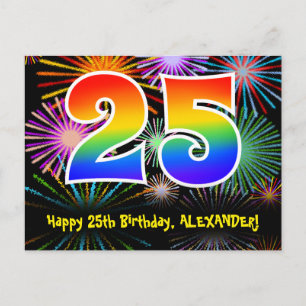 Carte Postale 25e anniversaire - Fun Motif feux d'artifice + Arc