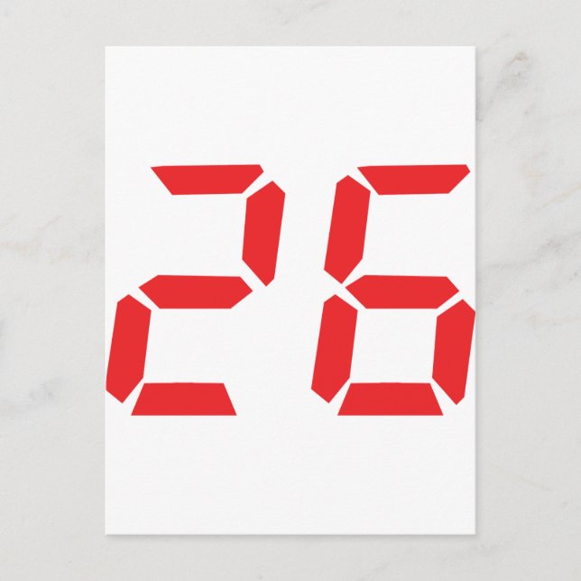 Carte Postale 26 vingt-six réveil rouge numéro numérique (Devant)