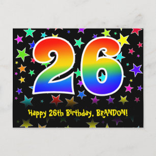 Carte Postale 26e anniversaire : Fun Stars Motif, Arc-en-ciel 26