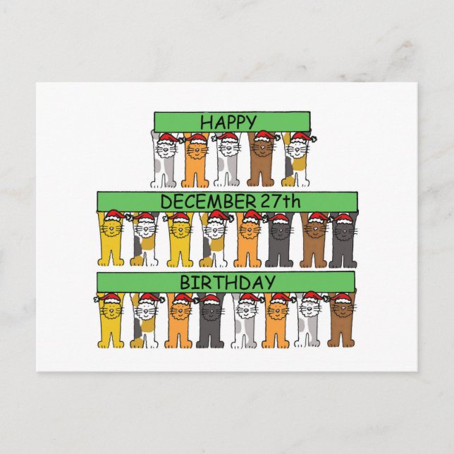 Carte Postale 27 décembre Cartoon Cats d'anniversaire. (Devant)