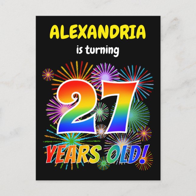 Carte Postale 27e anniversaire - Fun Fireworks, Rainbow Look "27 (Devant)