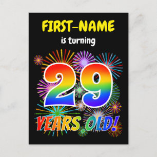 Carte Postale 29e anniversaire - Fun Fireworks, Rainbow Look "29