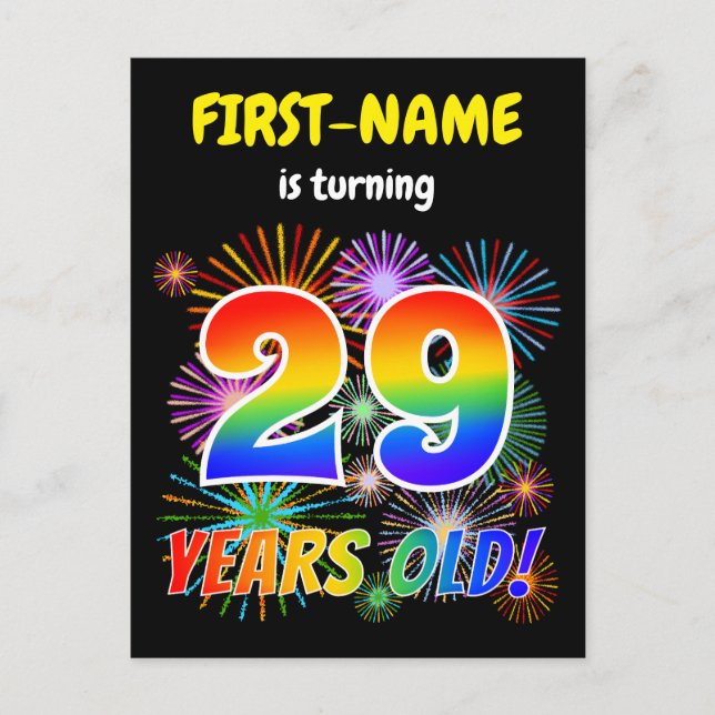 Carte Postale 29e anniversaire - Fun Fireworks, Rainbow Look "29 (Devant)