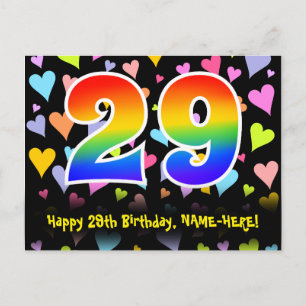 Carte Postale 29e Anniversaire : Motif Cœurs Amusants, Arc-en-ci
