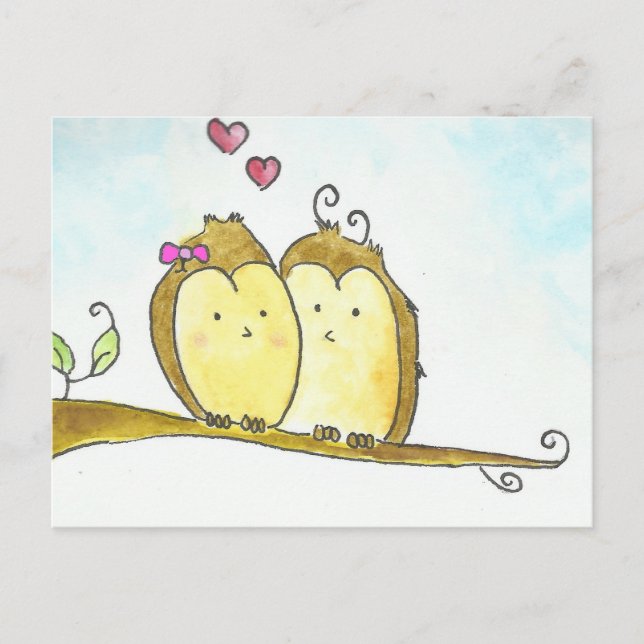 Carte Postale 2 Chouettes Brown Se Cuisinant Ensemble (Devant)