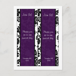 Carte Postale 2 Signets floraux noirs/violets de Mariage damassé