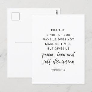 Carte Postale 2 Timothée 1:7 Pouvoir, Amour et Discipline