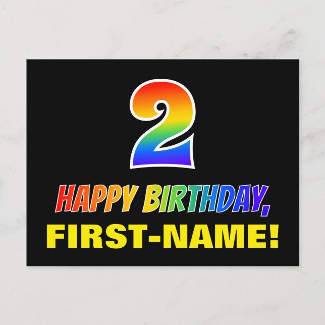 Carte Postale 2e anniversaire : Bold, amusant, simple, arc-en-ci (Devant)