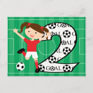 Carte Postale 2e anniversaire fille de football rouge et blanc