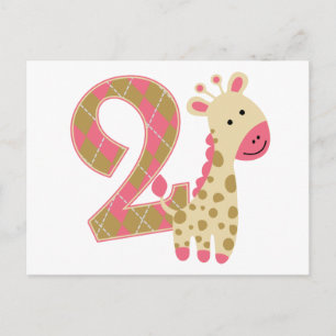 Carte Postale 2e anniversaire Giraffe rose