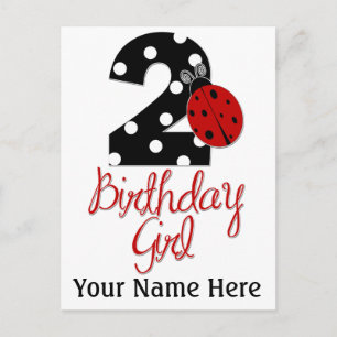 Carte Postale 2e fille anniversaire - Ladybug - 2 Bug dame