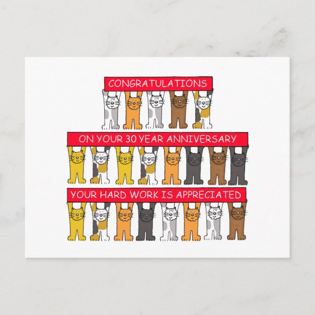 Carte Postale 30 Anniversaire du travail Félicitations chats mig (Devant)
