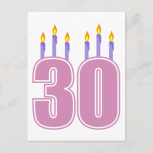 Carte Postale 30 bougies d'anniversaire (rose / violet)