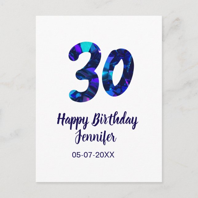 Carte Postale 30e anniversaire ajouter nom date année paillettes (Devant)