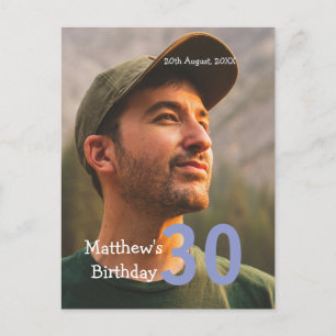 Carte Postale 30e anniversaire ajouter nom photo date homme bleu