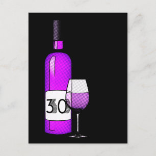 Carte Postale 30e anniversaire : bouteille de vin et verre