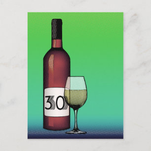 Carte Postale 30e anniversaire : bouteille de vin & verre