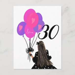 Carte Postale 30e anniversaire fille avec Bunch de ballon