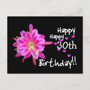 Carte Postale 30e anniversaire - Fleur tropicale rose et Coeurs