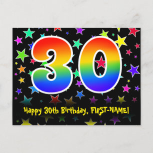 Carte Postale 30e anniversaire : Fun Stars Motif, Rainbow 30, No