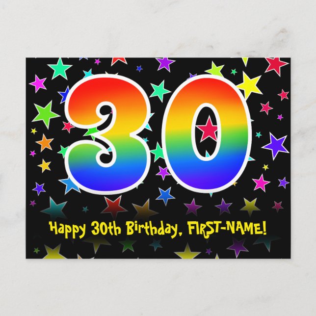 Carte Postale 30e anniversaire : motif d'étoiles amusantes, arc- (Devant)