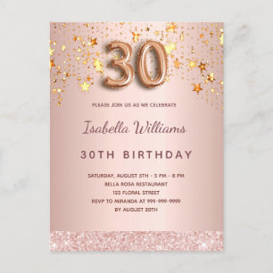 Carte Postale 30e anniversaire rose étoile blush glamour