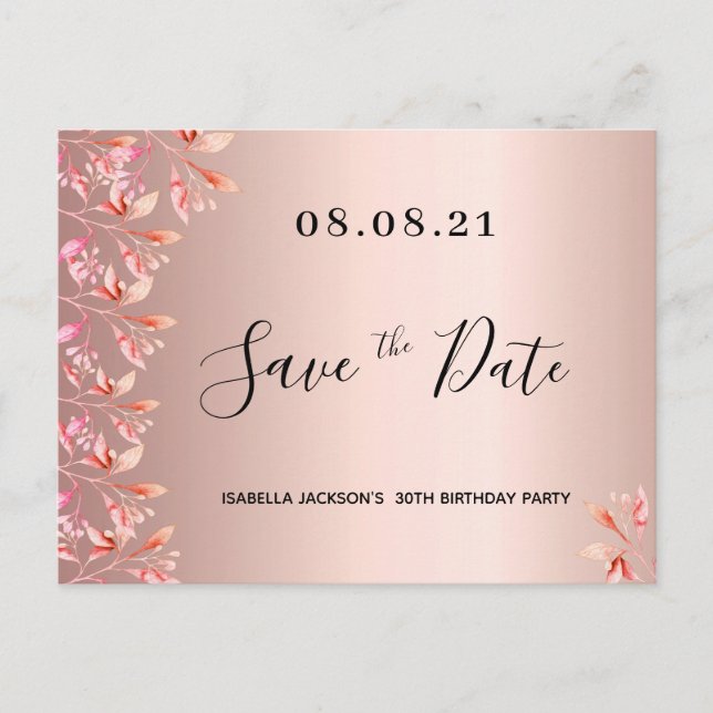 Carte Postale 30e anniversaire rose or blush floral enregistrer  (Devant)