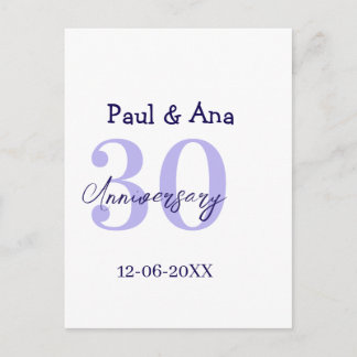 Carte Postale 30th anniversary purple bold letter name simple re