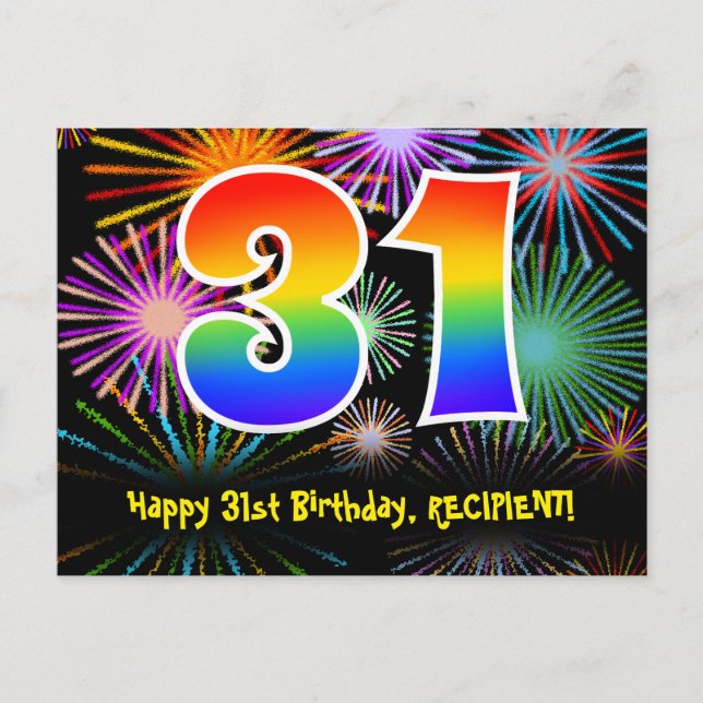 Carte Postale 31e anniversaire - Fun Motif Fireworks + Rainbow 3 (Devant)
