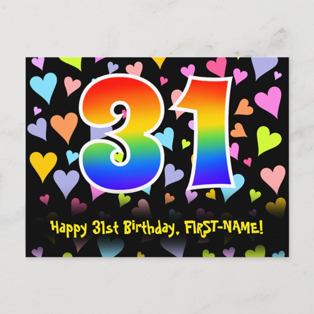 Carte Postale 31e Anniversaire : Motif coeurs amusants, Arc-en-c (Devant)