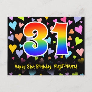 Carte Postale 31e Anniversaire : Motif Cœurs Amusants, Arc-en-ci