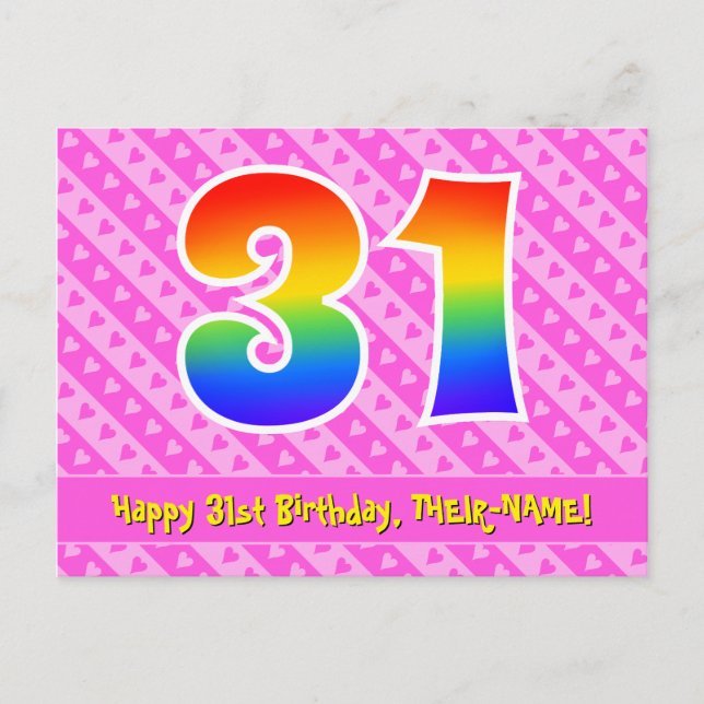 Carte Postale 31e anniversaire : Pink Stripes & Hearts, Arc en c (Devant)