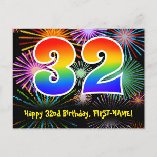 Carte Postale 32e anniversaire - Fun Motif Fireworks + Rainbow 3