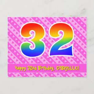 Carte Postale 32e anniversaire : Pink Stripes & Hearts, Arc en c