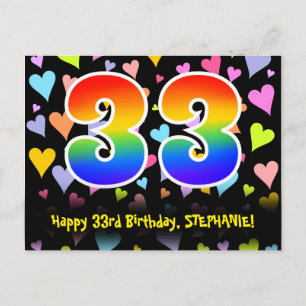 Carte Postale 33e anniversaire : Fun Hearts Motif, Arc-en-ciel 3