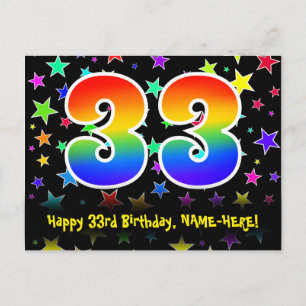 Carte Postale 33e Anniversaire : Motif Étoiles Amusantes, Arc-en