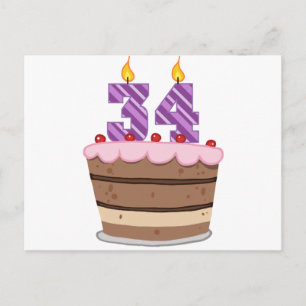 Carte Postale 34 ans sur le gâteau d'anniversaire