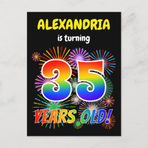 Carte Postale 35e anniversaire - Fun Fireworks, Rainbow Look "35