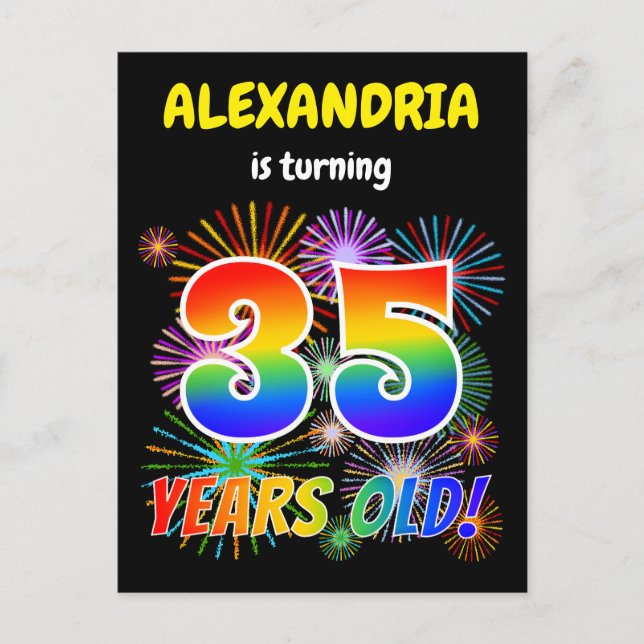 Carte Postale 35e anniversaire - Fun Fireworks, Rainbow Look "35 (Devant)