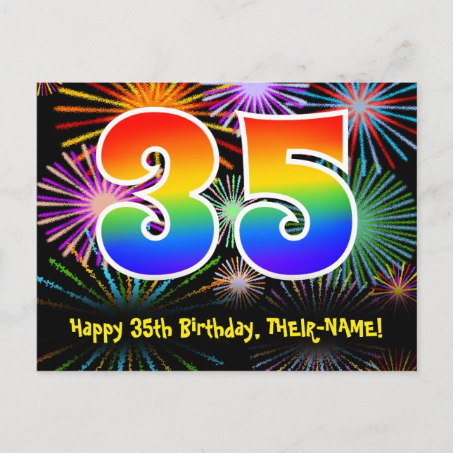 Carte Postale 35e Anniversaire – Motif de feux d'artifice amusan (Devant)