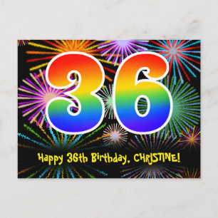 Carte Postale 36e anniversaire - Fun Fireworks Motif + Arc-en-ci