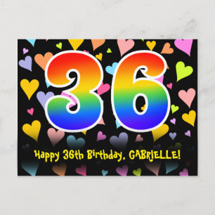 Carte Postale 36e Anniversaire : Motif Cœurs Amusants, Arc-en-ci
