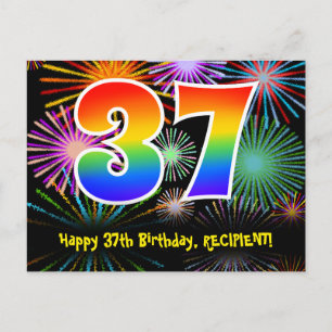 Carte Postale 37ème anniversaire - Fun Fireworks Motif + Arc-en-