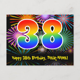 Carte Postale 38e anniversaire - Fun Fireworks Motif + Rainbow 3