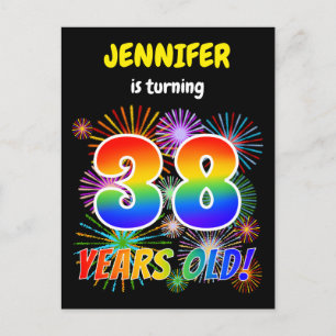 Carte Postale 38e anniversaire - Fun Fireworks, Rainbow Look "38