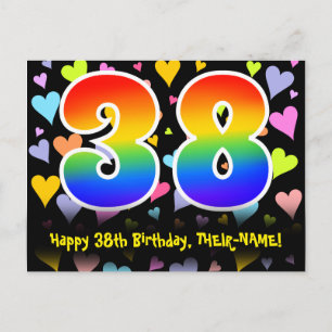 Carte Postale 38e Anniversaire : Motif coeurs amusants, Arc-en-c