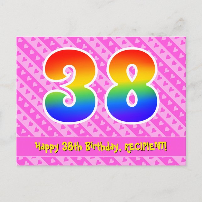 Carte Postale 38e anniversaire : Pink Stripes & Hearts, Arc-en-c (Devant)