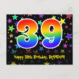 Carte Postale 39e anniversaire : Fun Stars Motif, Rainbow 39, No
